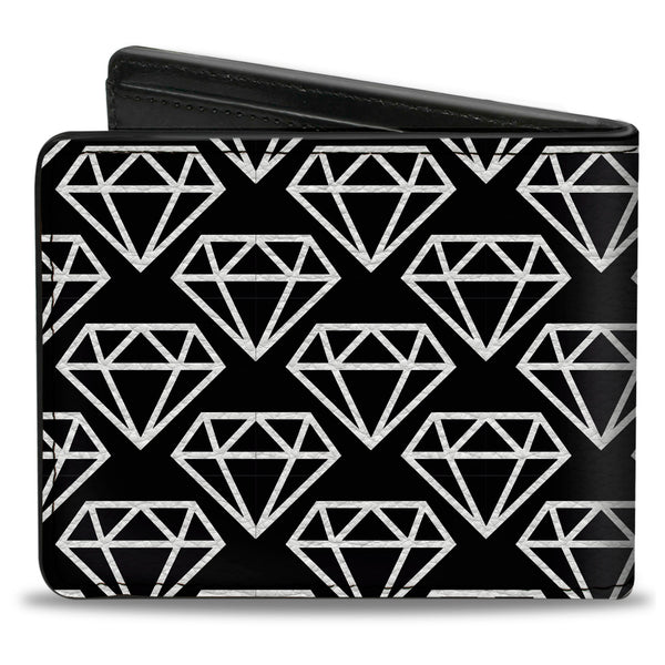Buckle-Down Bi-Fold Wallet - Diamonds Diagonal2 Lines Black White