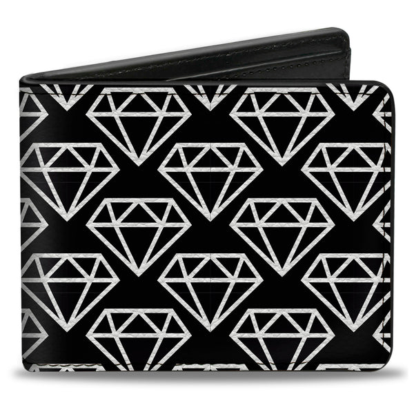 Buckle-Down Bi-Fold Wallet - Diamonds Diagonal2 Lines Black White