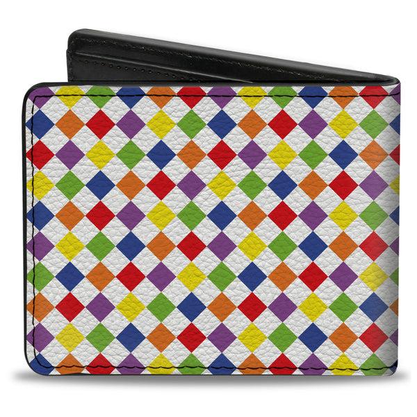 Buckle-Down Bi-Fold Wallet - Diamonds White Multi Neon