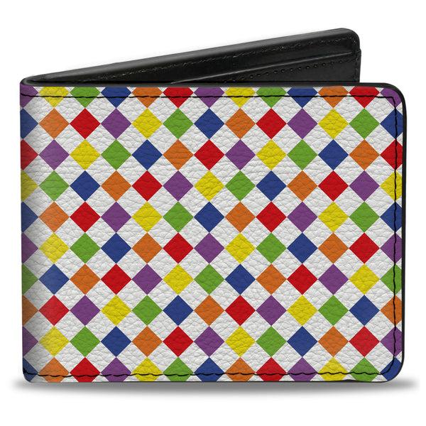 Buckle-Down Bi-Fold Wallet - Diamonds White Multi Neon