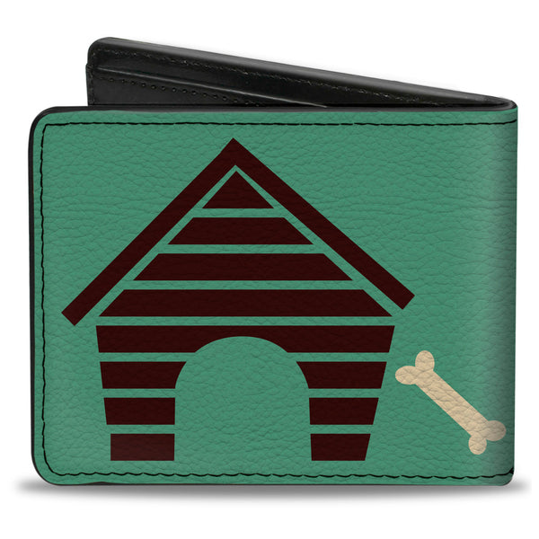 Buckle-Down Bi-Fold Wallet - Dog House & Bone Turquoise Brown
