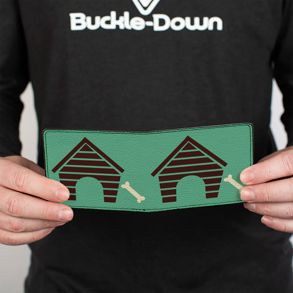 Buckle-Down Bi-Fold Wallet - Dog House & Bone Turquoise Brown