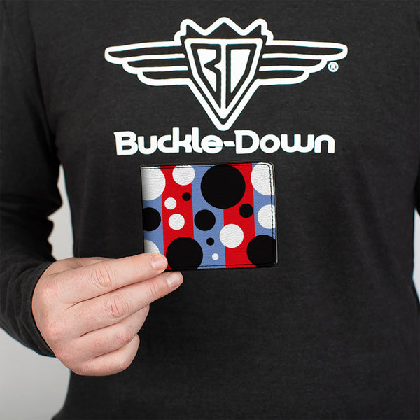 Buckle-Down Bi-Fold Wallet - Dot Blocks Blue Red Black White