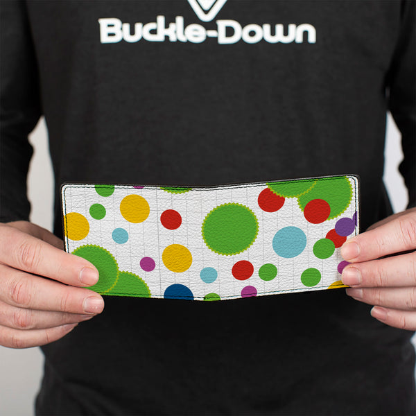 Buckle-Down Bi-Fold Wallet - Dots Grid2 White Gray Multi Color
