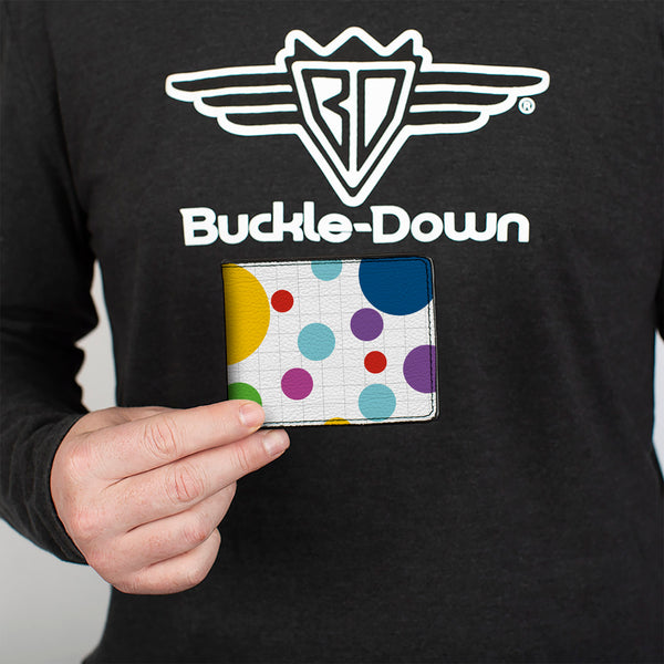 Buckle-Down Bi-Fold Wallet - Dots Grid3 White Gray Multi Color