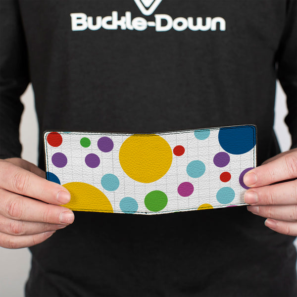 Buckle-Down Bi-Fold Wallet - Dots Grid3 White Gray Multi Color
