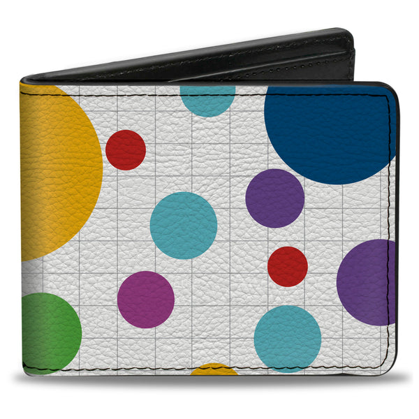 Buckle-Down Bi-Fold Wallet - Dots Grid3 White Gray Multi Color