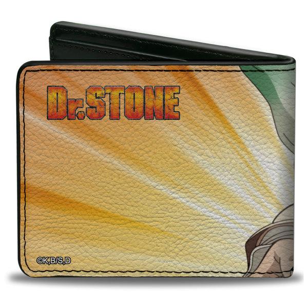 Buckle-Down Bi-Fold Wallet - DR. STONE Chibi Senku Ishigami Peace Pose And Title Logo Yellows