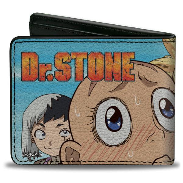 Buckle-Down Bi-Fold Wallet - DR. STONE Four Chibi Charater Group Pose Sky Blue