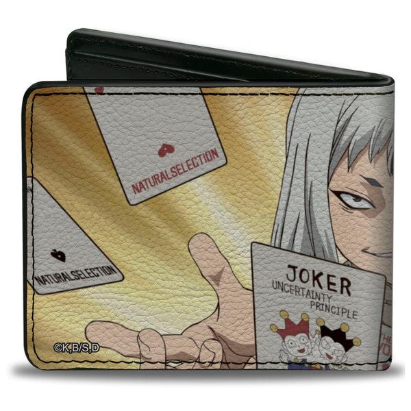 Buckle-Down Bi-Fold Wallet - DR. STONE Gen Asagiri Cards Pose And Title Logo Yellows