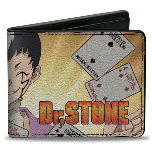 Buckle-Down Bi-Fold Wallet - DR. STONE Gen Asagiri Cards Pose and Title Logo Yellows