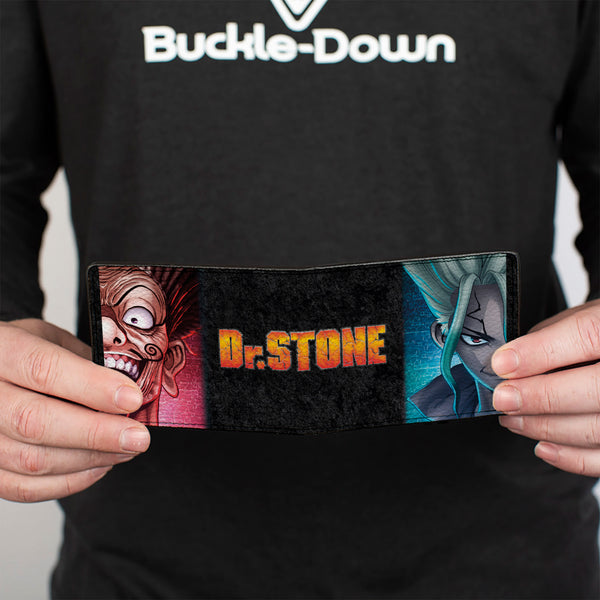 Buckle-Down Bi-Fold Wallet - DR. STONE Ibara Senku Split Pose And Title Logo Black