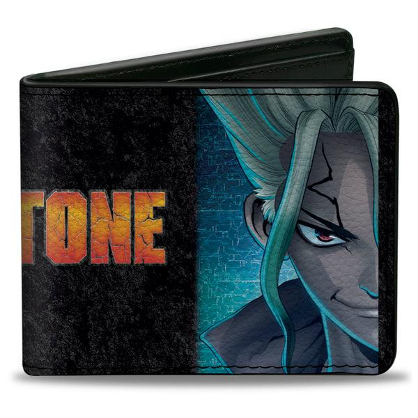 Buckle-Down Bi-Fold Wallet - DR. STONE Ibara Senku Split Pose and Title Logo Black