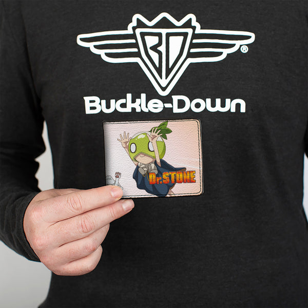 Buckle-Down Bi-Fold Wallet - DR. STONE Sagara Chalk And Suika Hands Up Pose And Title Logo Beige
