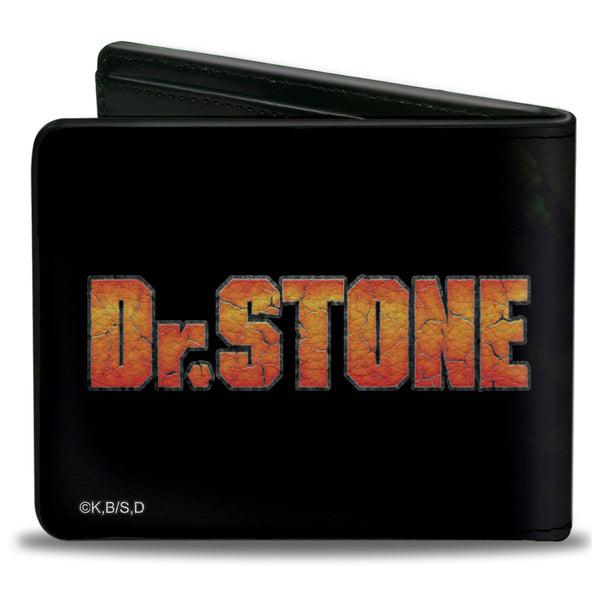 Buckle-Down Bi-Fold Wallet - DR. STONE Senku Ishigami Ray Of Despair Hope Pose And Title Logo Black