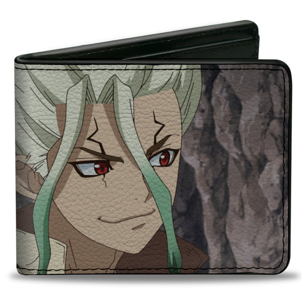 Buckle-Down Bi-Fold Wallet - DR. STONE Senku Ishigami Sword Close-Up Pose and Title Logo