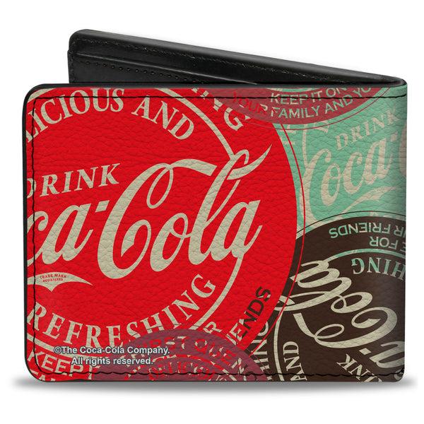 Buckle-Down Bi-Fold Wallet - DRINK COCA-COLA Coke Patches Stacked Reds/Multi Color
