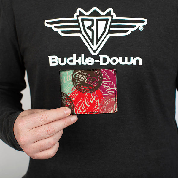 Buckle-Down Bi-Fold Wallet - DRINK COCA-COLA Coke Patches Stacked Reds/Multi Color