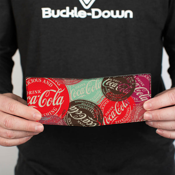 Buckle-Down Bi-Fold Wallet - DRINK COCA-COLA Coke Patches Stacked Reds/Multi Color