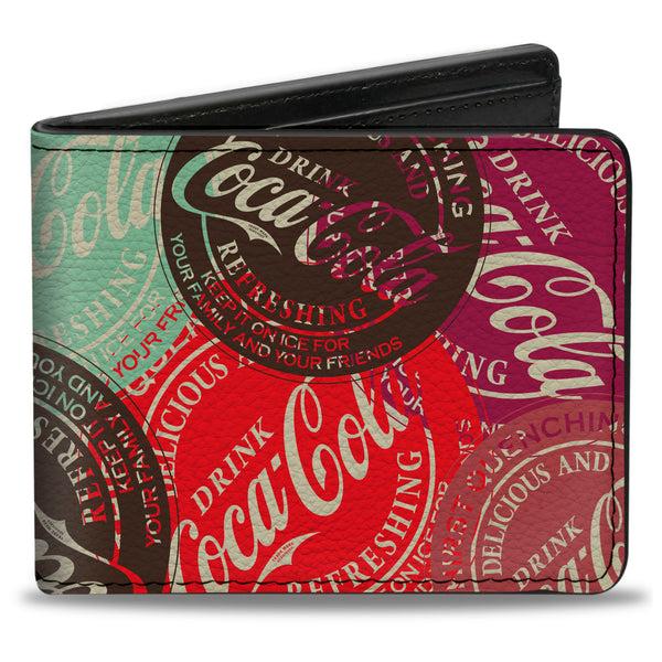Buckle-Down Bi-Fold Wallet - DRINK COCA-COLA Coke Patches Stacked Reds/Multi Color