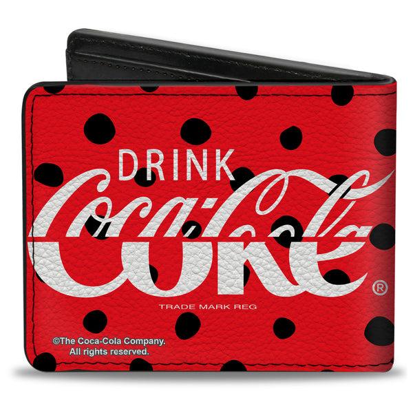 Buckle-Down Bi-Fold Wallet - DRINK COCA-COLA COKE Polka Dot Red/Black/White