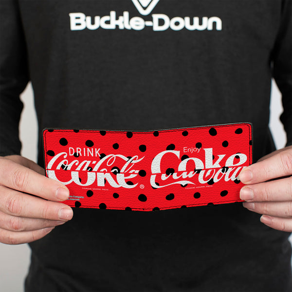 Buckle-Down Bi-Fold Wallet - DRINK COCA-COLA COKE Polka Dot Red/Black/White