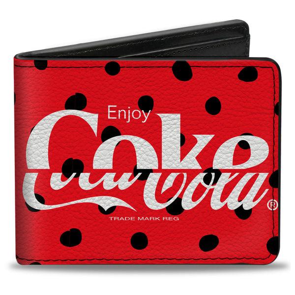 Buckle-Down Bi-Fold Wallet - DRINK COCA-COLA COKE Polka Dot Red/Black/White