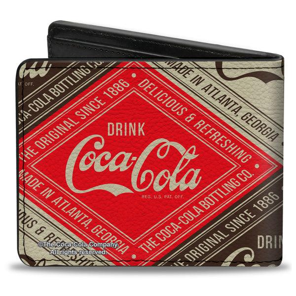 Buckle-Down Bi-Fold Wallet - DRINK COCA-COLA DELICIOUS & REFRESHING Blocks Red/Brown/White