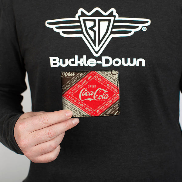 Buckle-Down Bi-Fold Wallet - DRINK COCA-COLA DELICIOUS & REFRESHING Blocks Red/Brown/White