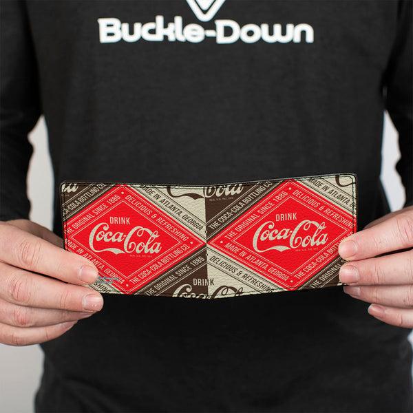 Buckle-Down Bi-Fold Wallet - DRINK COCA-COLA DELICIOUS & REFRESHING Blocks Red/Brown/White