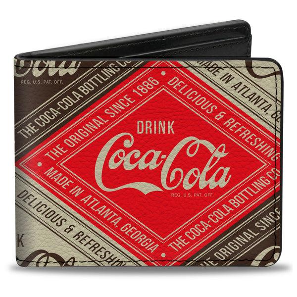 Buckle-Down Bi-Fold Wallet - DRINK COCA-COLA DELICIOUS & REFRESHING Blocks Red/Brown/White