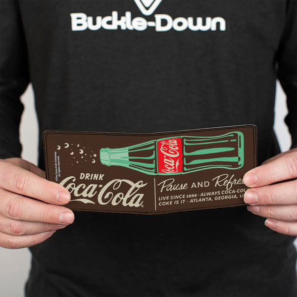 Buckle-Down Bi-Fold Wallet - DRINK COCA-COLA PAUSE AND REFRESH Bottle Brown/White