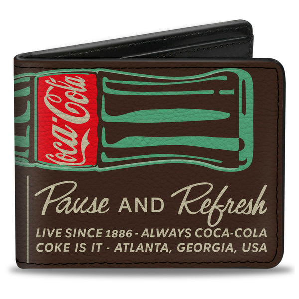 Buckle-Down Bi-Fold Wallet - DRINK COCA-COLA PAUSE AND REFRESH Bottle Brown/White