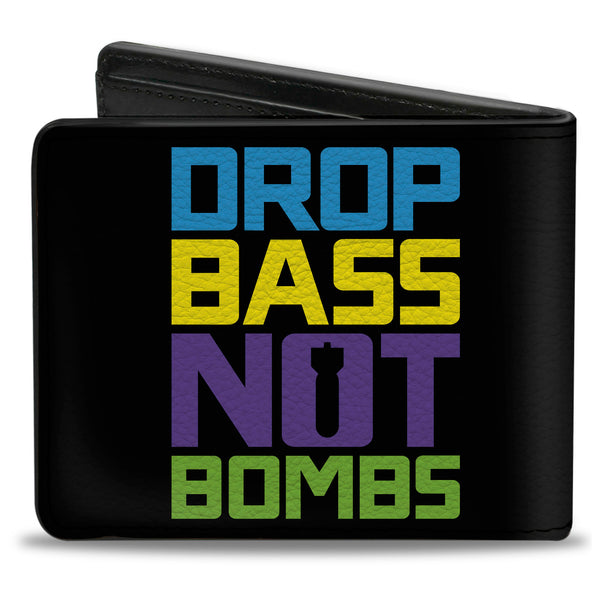 Buckle-Down Bi-Fold Wallet - DROP BASS NOT BOMBS Black Blue Yellow Purple Green