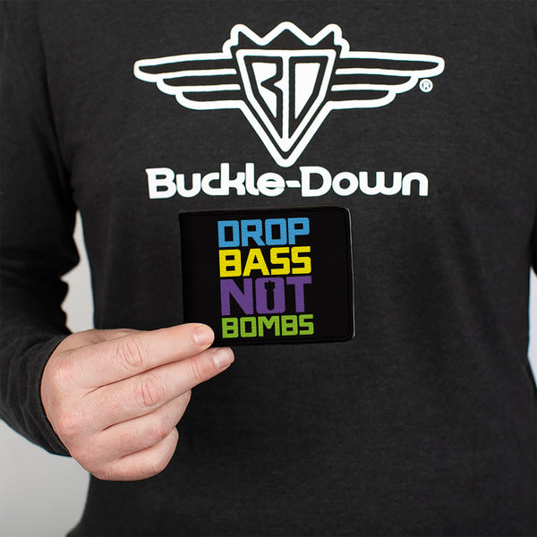 Buckle-Down Bi-Fold Wallet - DROP BASS NOT BOMBS Black Blue Yellow Purple Green