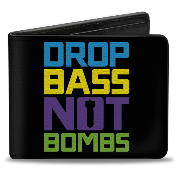 Buckle-Down Bi-Fold Wallet - DROP BASS NOT BOMBS Black Blue Yellow Purple Green