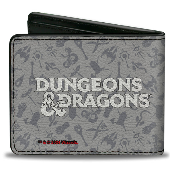 Buckle-Down Bi-Fold Wallet - DUNGEONS & DRAGONS PALADIN Text And Icons Collage Grays/Black/Red