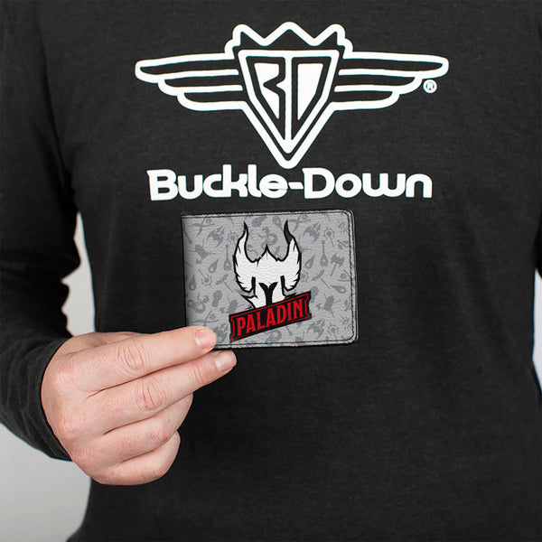 Buckle-Down Bi-Fold Wallet - DUNGEONS & DRAGONS PALADIN Text And Icons Collage Grays/Black/Red