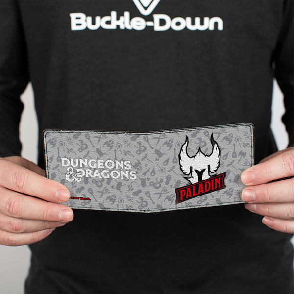 Buckle-Down Bi-Fold Wallet - DUNGEONS & DRAGONS PALADIN Text And Icons Collage Grays/Black/Red