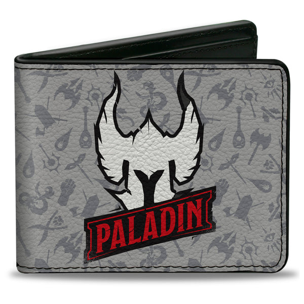 Buckle-Down Bi-Fold Wallet - DUNGEONS & DRAGONS PALADIN Text and Icons Collage Grays/Black/Red