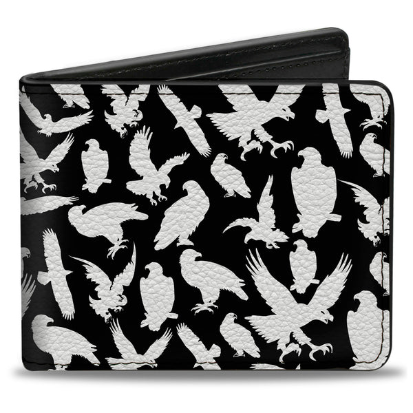 Buckle-Down Bi-Fold Wallet - Eagle Silhouettes Scattered Black White