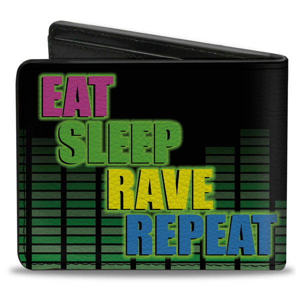 Buckle-Down Bi-Fold Wallet - EAT SLEEP RAVE REPEAT Black Multi Neon