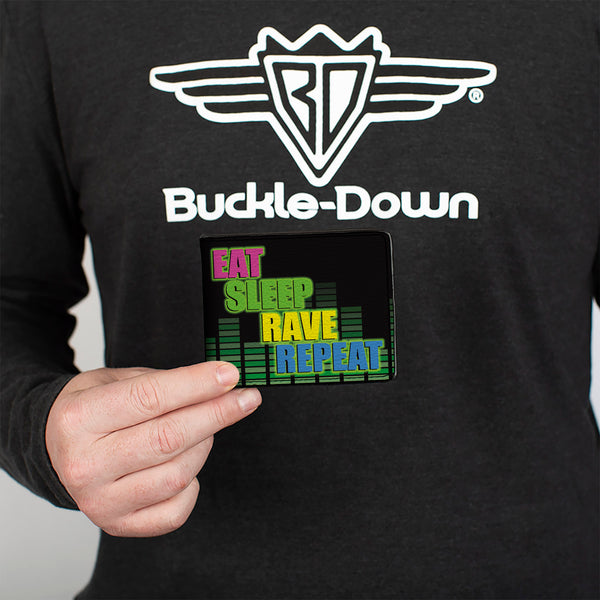 Buckle-Down Bi-Fold Wallet - EAT SLEEP RAVE REPEAT Black Multi Neon