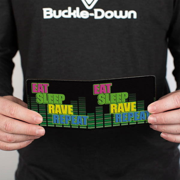 Buckle-Down Bi-Fold Wallet - EAT SLEEP RAVE REPEAT Black Multi Neon