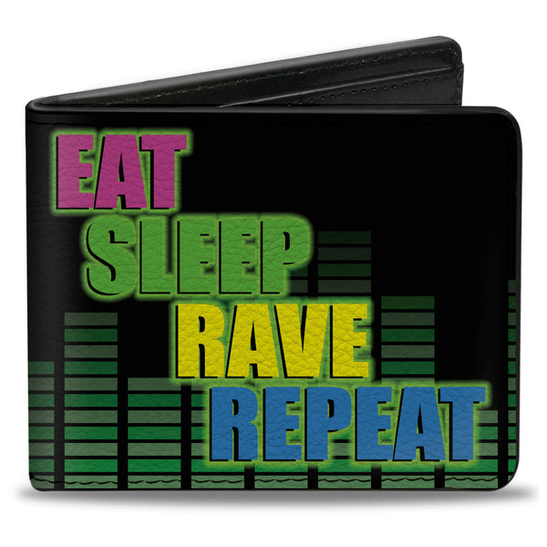 Buckle-Down Bi-Fold Wallet - EAT SLEEP RAVE REPEAT Black Multi Neon