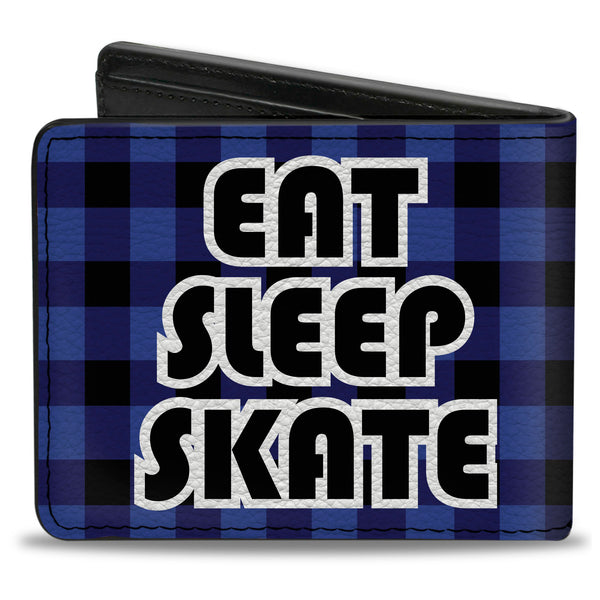 Buckle-Down Bi-Fold Wallet - EAT SLEEP SKATE Buffalo Plaid Blue