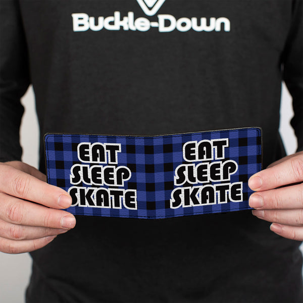 Buckle-Down Bi-Fold Wallet - EAT SLEEP SKATE Buffalo Plaid Blue