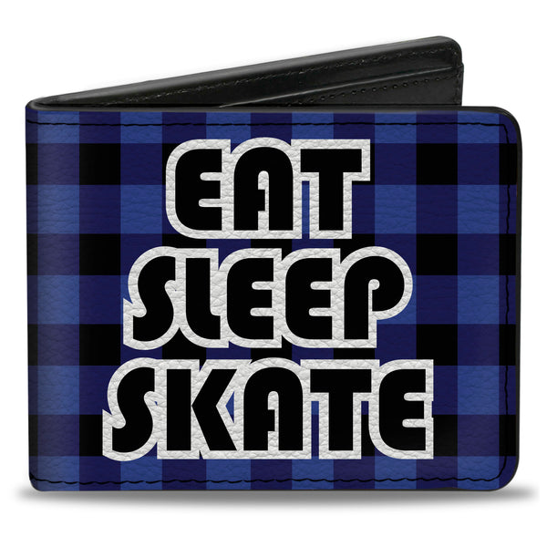 Buckle-Down Bi-Fold Wallet - EAT SLEEP SKATE Buffalo Plaid Blue