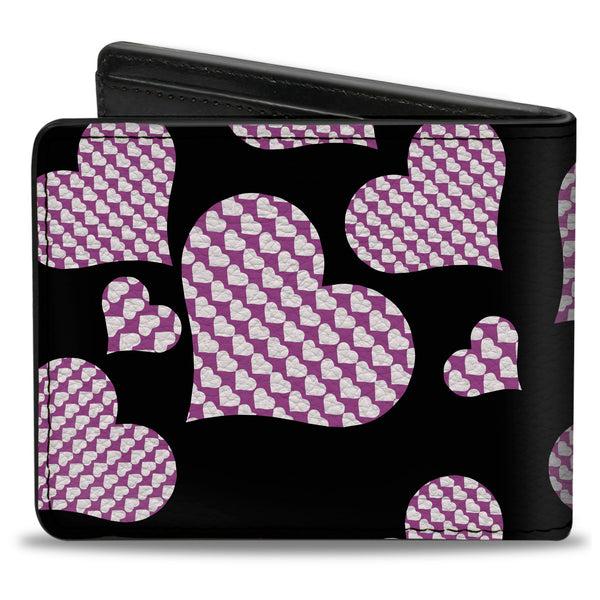 Buckle-Down Bi-Fold Wallet - Eighties Hearts Black Fuchsia White