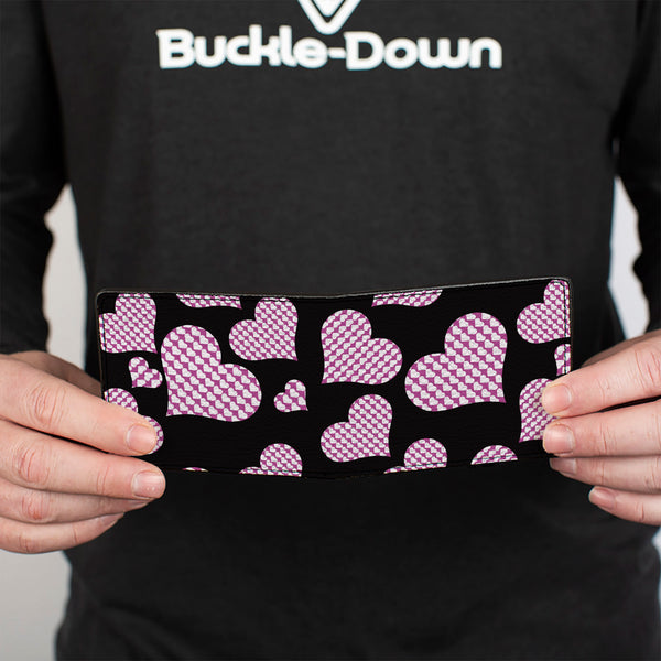 Buckle-Down Bi-Fold Wallet - Eighties Hearts Black Fuchsia White